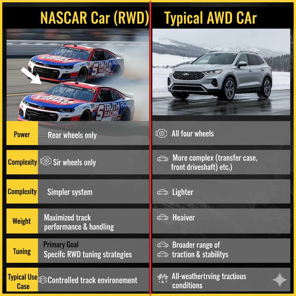 NASCAR RWD vs. Typical AWD Car