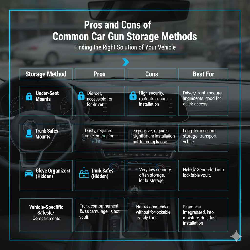 Pros and Cons of Common Car Gun Storage Methods