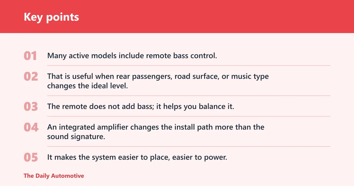 Key points: What is the difference between active and powered car subwoofers?